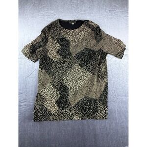 Picadilly Fashions Womens Black Tan Abstract Geometric Print Short Sleeve Top M